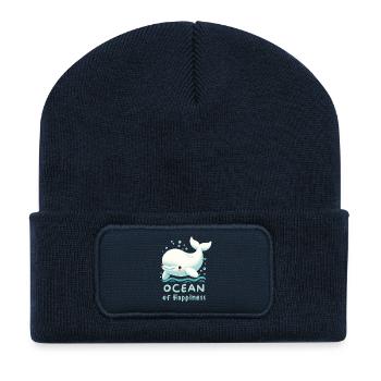Weißer Wal im Ozean des Glücks - Recycelte Patch Beanie - French Navy - Vorne