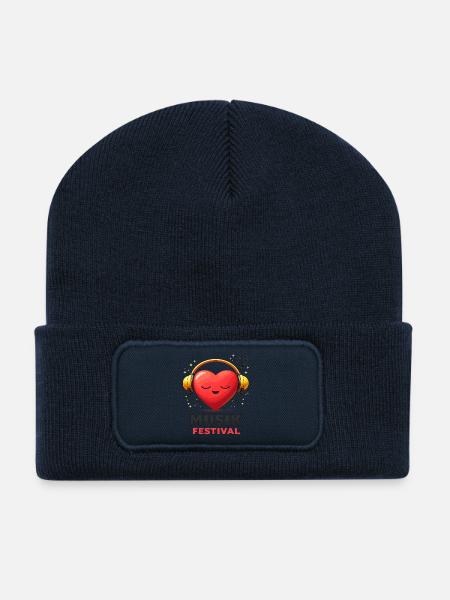 Herzbeat Festival mit Kopfhörern - Recycelte Patch Beanie - French Navy