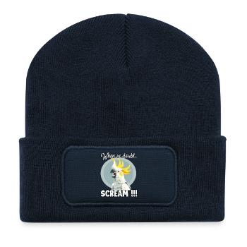 Drôle de cacatoès, oiseau hurlant pour moi, cacatoès - Beanie recyclé à patch - bleu marine - Devant