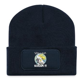 Drôle de cacatoès, oiseau hurlant pour moi, cacatoès - Beanie recyclé à patch - bleu marine - Devant