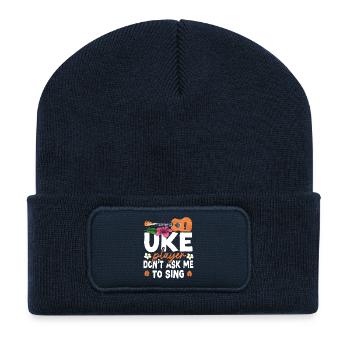 Hawaiian Ukulele Uke Uke Player - Recycled Patch Beanie - french navy - Front