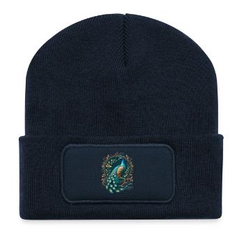 Pfauenpracht im Goldrahmen - Recycelte Patch Beanie - French Navy - Vorne