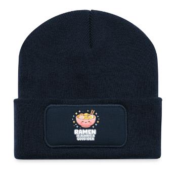 Ramen Nudeln Katzenliebhaber Retro Kawaii Katzen - Recycelte Patch Beanie - French Navy - Vorne
