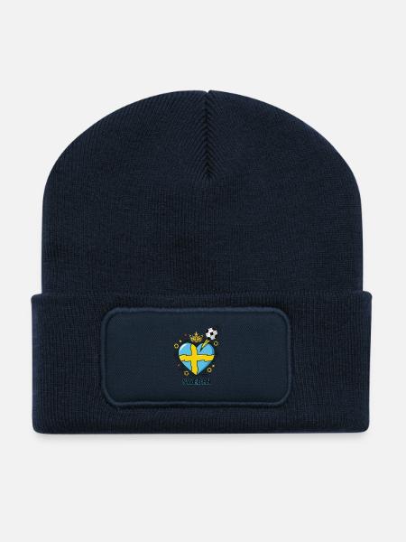 Conception du cœur du cœur de la Couronne de Suède de Soccer - Beanie recyclé à patch - bleu marine