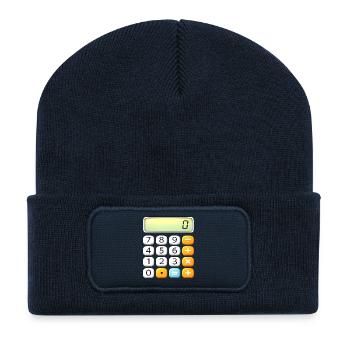 Icône de calculatrice néon Tee - Beanie recyclé à patch - bleu marine - Devant