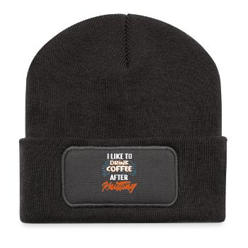 Drink Coffee After Knitting Funny Yarn Lover Combo - Recycelte Patch Beanie - Dunkelgrau - Vorne