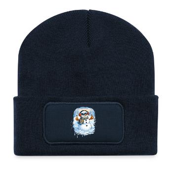 Bonhomme de neige sympa avec lunettes de soleil – amusement hivernal - Beanie recyclé à patch - bleu marine - Devant