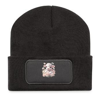 Agneau tendre avec chapelet - Beanie recyclé à patch - charbon - Devant