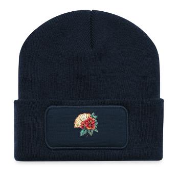 Hibiscus fans in oriental style - Recycled Patch Beanie - french navy - Front