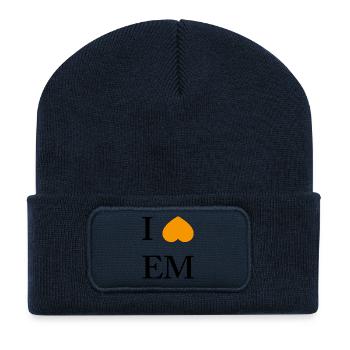 Orangener Herzakzent im Minimal-Style - Recycelte Patch Beanie - French Navy - Vorne