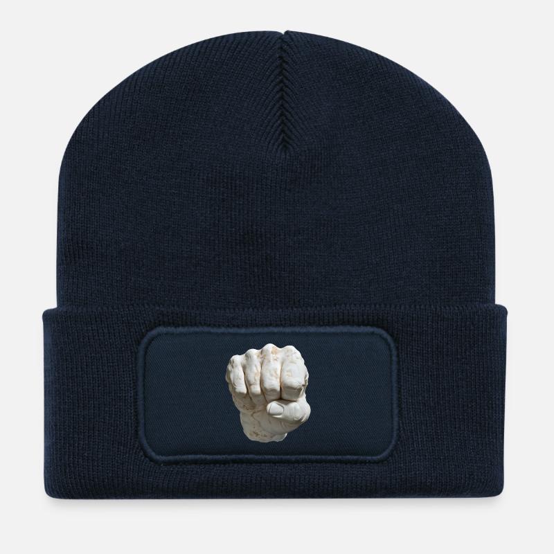 Look de marbre à poing fixe - Beanie recyclé à patch - bleu marine