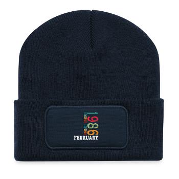 40. Geburtstag Februar 1986 Vintage Jahrgang - Recycelte Patch Beanie - French Navy - Vorne