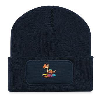 Colorful dinosaur splashes of color - Recycled Patch Beanie - french navy - Front