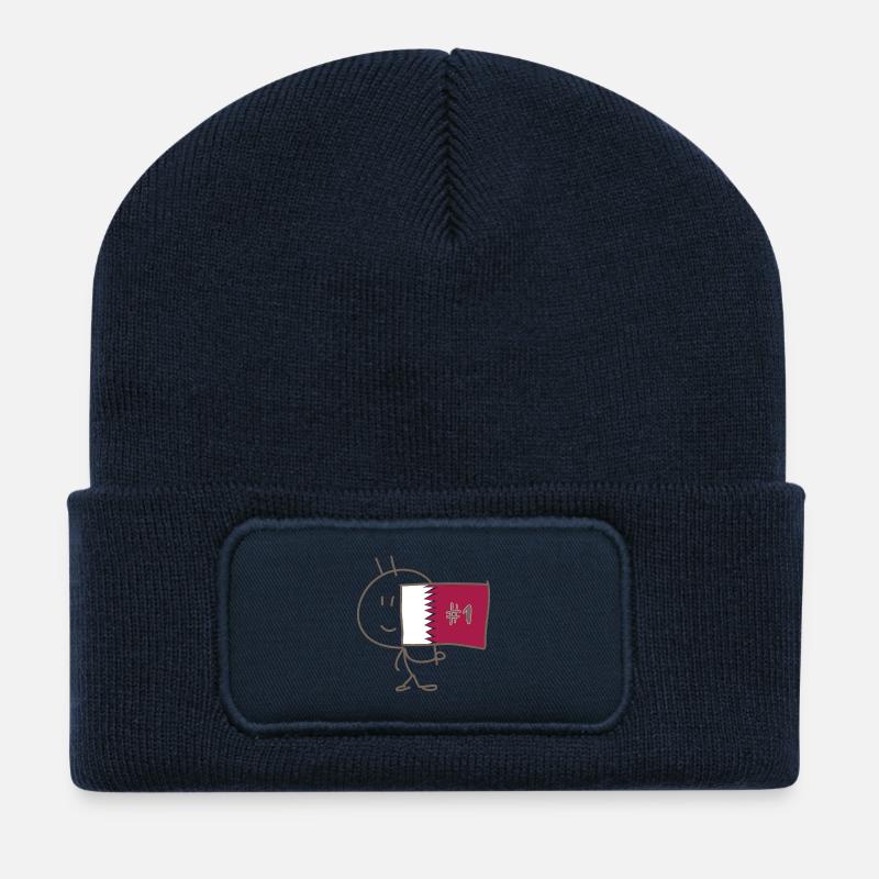 Drapeau_du_Qatar_floque_d-un_#1 - Beanie recyclé à patch - bleu marine