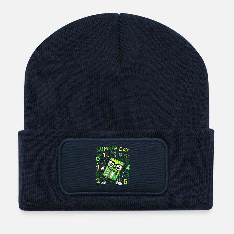 Nummer Tag 2026 Neon-Rechner Held - Recycelte Patch Beanie - French Navy