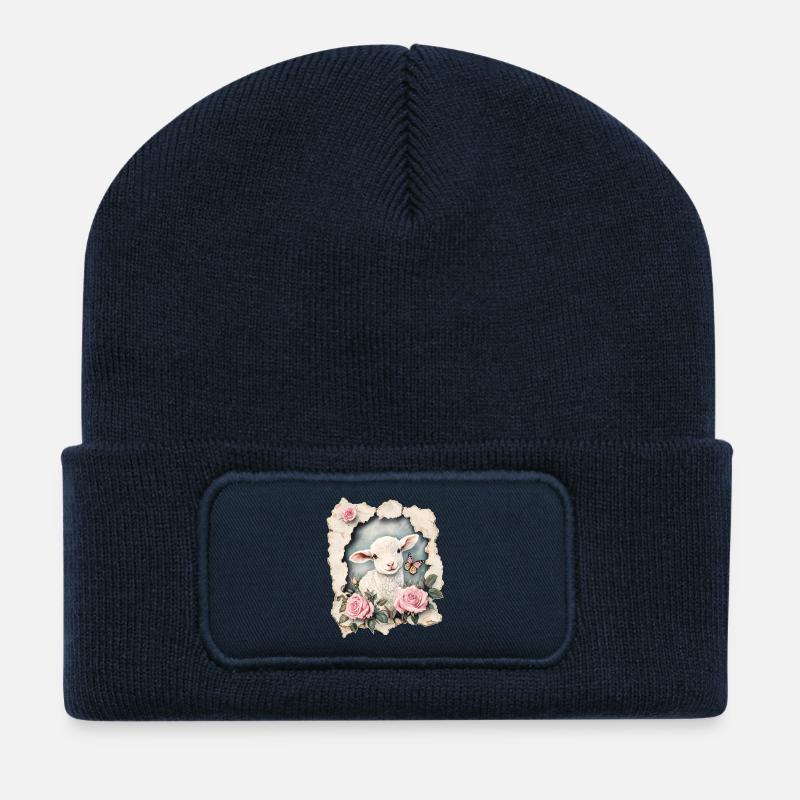 Lamm mit Schmetterling - Recycelte Patch Beanie - French Navy