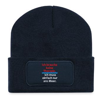 Ich brauche keine Therapie - einfach nur Meer - Recycelte Patch Beanie - French Navy - Vorne