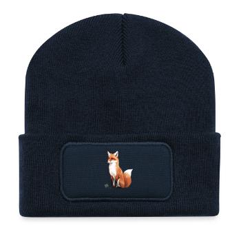 Sitzender Fuchs mit Kleeblatt - Recycelte Patch Beanie - French Navy - Vorne