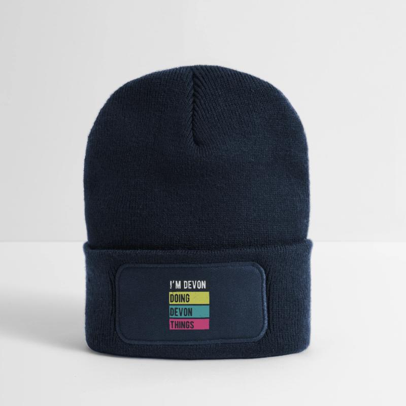 I’m Devon Doing Devon Things Retro Colors Recycled Patch Beanie