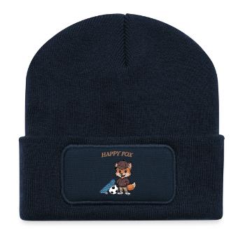Renard heureux - Beanie recyclé à patch - bleu marine - Devant