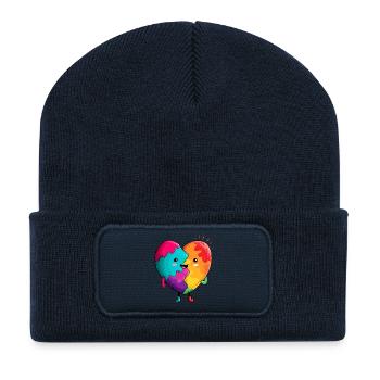 Regenbogenherz Umarmung - Recycelte Patch Beanie - French Navy - Vorne