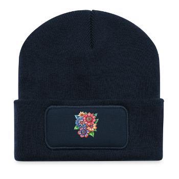 Farbexplosion Blütenbouquet - Recycelte Patch Beanie - French Navy - Vorne