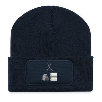 Ciseaux, pierre, costume papier, chemise de carnaval - Beanie recyclé à patch - bleu marine - Devant