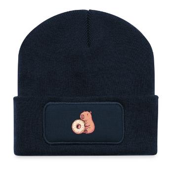Capybara with donut cute elegant animal motif - Recycled Patch Beanie - french navy - Front