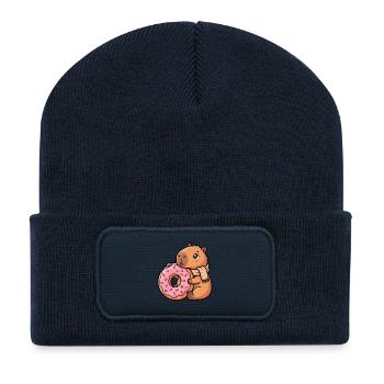 Capybara mit Donut süßes Cozy Tiermotiv - Recycelte Patch Beanie - French Navy - Vorne