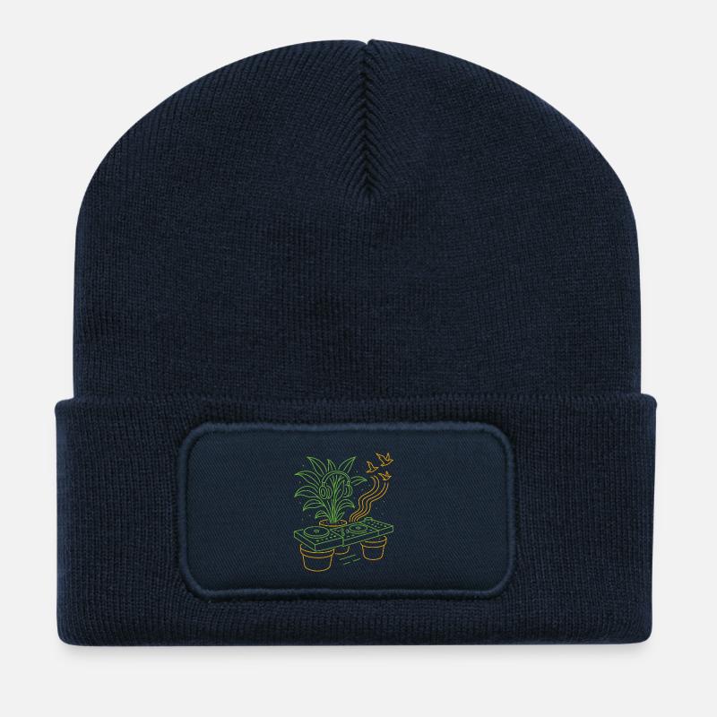 Grüner Groove DJ-Pflanzen - Recycelte Patch Beanie - French Navy