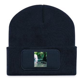 Green Waterfall in the Forest - Recycled Patch Beanie - french navy - Front