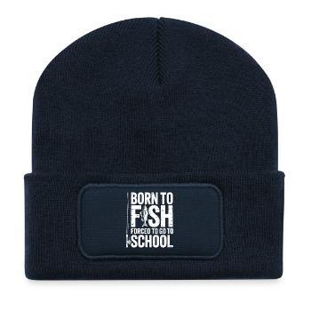 Geboren als Kind von Fischen, schulgebunden - Recycelte Patch Beanie - French Navy - Vorne