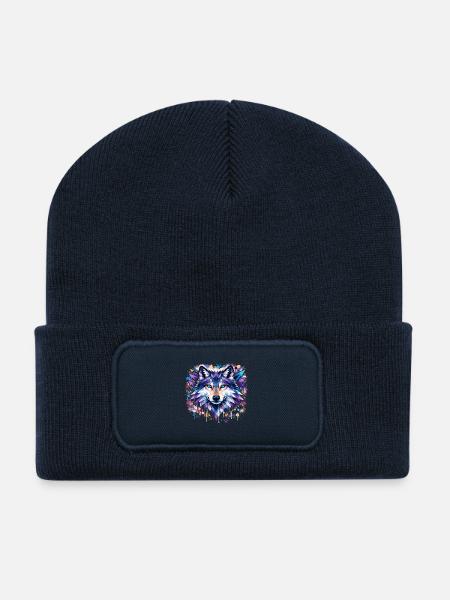 Polygon Wolf Graffiti – Colorful Wolf Head Urban Art - Recycled Patch Beanie - french navy