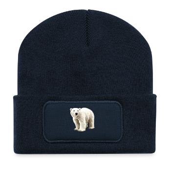 Polar Bär Illustration Reinweiß - Recycelte Patch Beanie - French Navy - Vorne