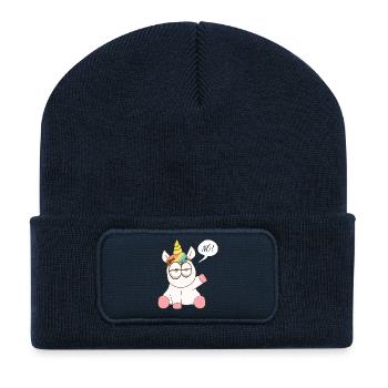 Rainbow Unicorn with Murmuring Charm - Recycled Patch Beanie - french navy - Front