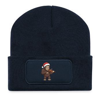 Christmas Bigfoot Sasquatch Playing Violin - Recycled Patch Beanie - french navy - Front