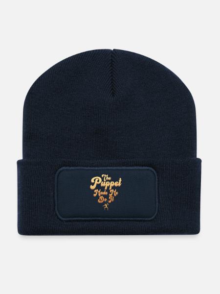 La marionnette m’a forcé à le faire - Beanie recyclé à patch - bleu marine