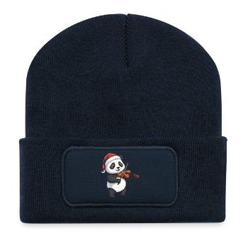 Weihnachtspandabär spielt Geigenkunst - Recycelte Patch Beanie - French Navy - Vorne