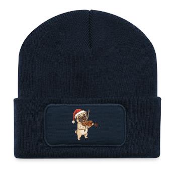 Le chien carlin de Noël jouant du violon - Beanie recyclé à patch - bleu marine - Devant