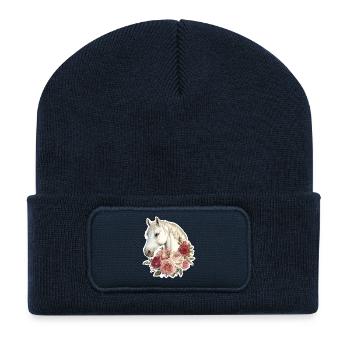 Horse with flowers - Recycled Patch Beanie - french navy - Front