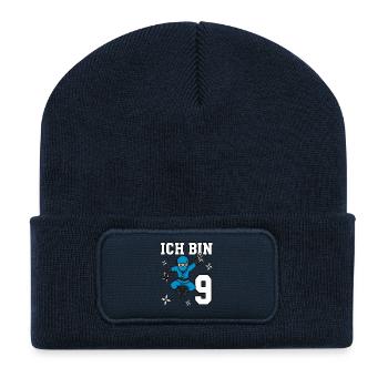 I'm 9 Ninja 9th Birthday Blue Karate - Recycled Patch Beanie - french navy - Front