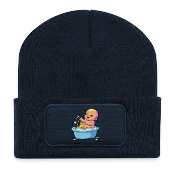 Playing Baby in Bath with Duck - Recycled Patch Beanie - french navy - Front