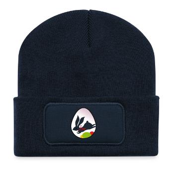Osterhase-Silhouette im Ei - Recycelte Patch Beanie - French Navy - Vorne