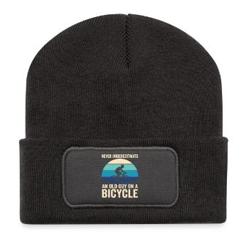 Never Underestimate Old Guy Bicycle - Recycelte Patch Beanie - Dunkelgrau - Vorne