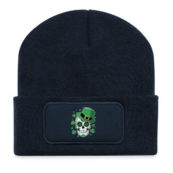 Green skull with St Patrick hat - Recycled Patch Beanie - french navy - Front