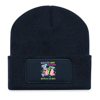 Brutto war gestern Netto ist ein Witz - Recycelte Patch Beanie - French Navy - Vorne