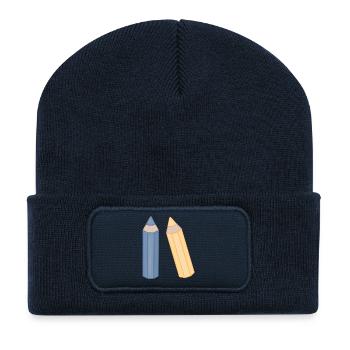 Bleistift-Duo Illustration Buntstifte - Recycelte Patch Beanie - French Navy - Vorne