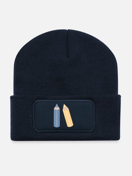 Pencil Duo Illustration Colored Pencils - Recycled Patch Beanie - french navy