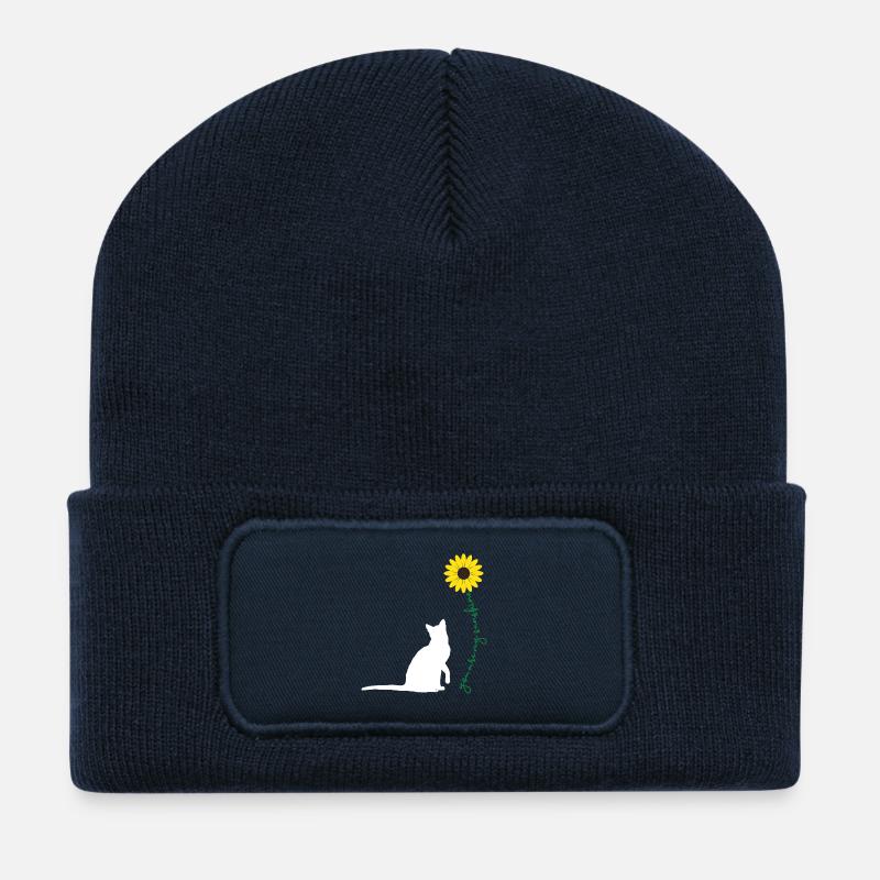 You Are My Sunshine Sunflower Script Floral Design - Recycled Patch Beanie - french navy