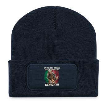 Lustiges Deutscher Schäferhund Gassi T Hundhalter - Recycelte Patch Beanie - French Navy - Vorne